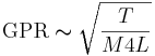 \mathrm{GPR} \thicksim \sqrt{\frac{T}{M 4 L}}