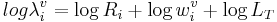 \, log{\lambda_i^v} = \log{R_i} + \log{w_i^v} + \log{L_T} \!