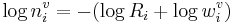  \, \log{n_i^v} = -(\log{R_i} +\log{w_i^v}) \!